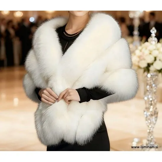 Žensko ogrinjalo iz umetnega krzna smetana-belo O-UK100 