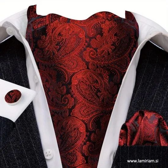 Moški 3-delni set ruta-kravata Ascot Sven vinsko-rdeča MRA101