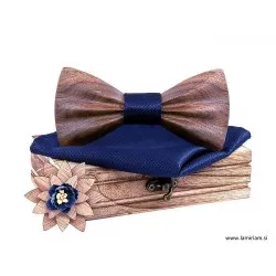 Moški leseni 3-delni set-metuljček elegant temno-moder LMS100 