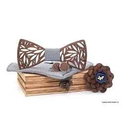 Moški leseni 3-delni set-metuljček Flora sivo-srebrni LMS101 