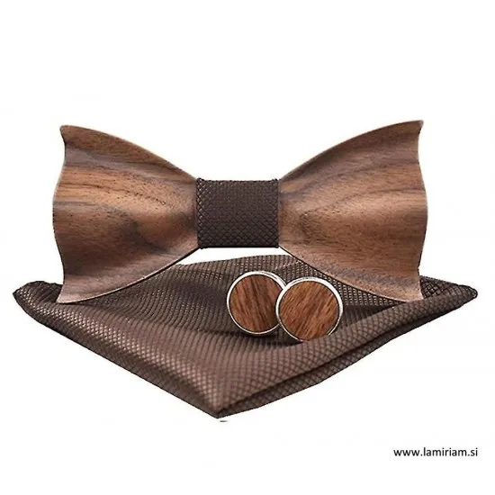 Moški leseni 3-delni set-metuljček elegant rjavi LMS100 Moški leseni metuljčki