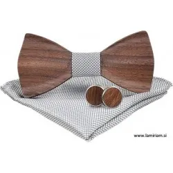 Moški leseni 3-delni set-metuljček klasik-elegant sivi LMS100 