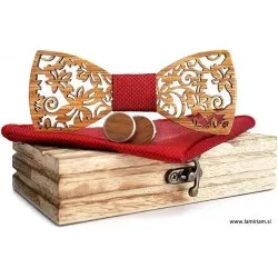 Moški leseni 3-delni set-metuljček Flora rdeči LMS101