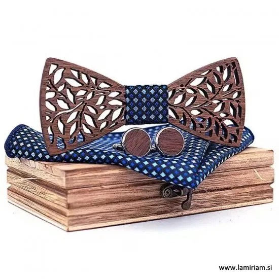Moški leseni 3-delni set-metuljček Flora moder LMS101 Moški leseni metuljčki 