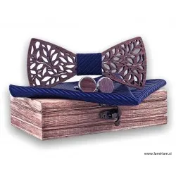 Moški leseni 3-delni set-metuljček Flora temno-moder LMS101 