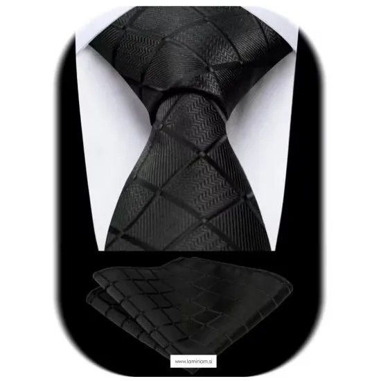 Moška kravata 2-delni set plaid črna KRS105