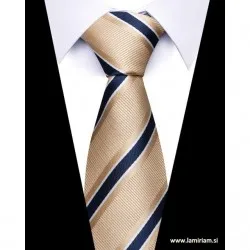Moška kravata bež modre črte KR102