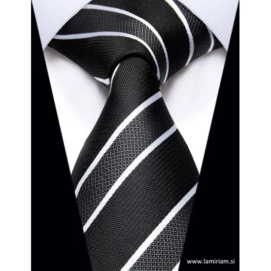 Moška kravata Tom črte črno-bela KR102 Moške kravate 