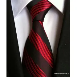 Moška kravata elegant črna bordojsko rdeče črte KR102
