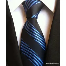 Moška kravata elegant črna modre črte KR102 