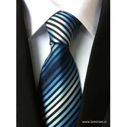 Moška kravata Lan črna-modre črte KR102