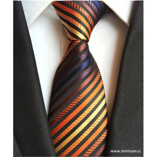 Moška kravata Lan črna-orange črte KR102 Moške kravate 