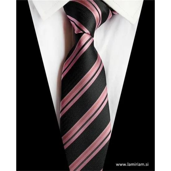 Moška kravata Lan črna z rose črtami KR102