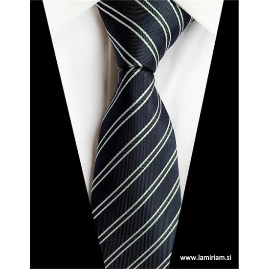 Moška kravata Lan mornarsko modra z belimi črtami KR102