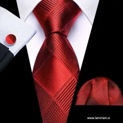 Moška kravata 3-delni set Luks plaid bordojsko-rdeča KRS103