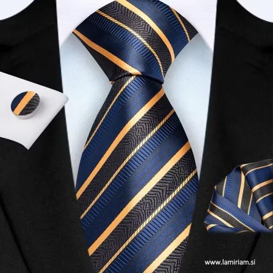 Moška kravata 3-delni set Ogi modro-zlata KRS103