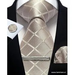 Moška kravata 3-delni set plaid šampanjec-zlata KR103