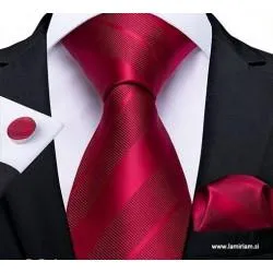 Moška kravata 3-delni set bordojsko rdeča KR103