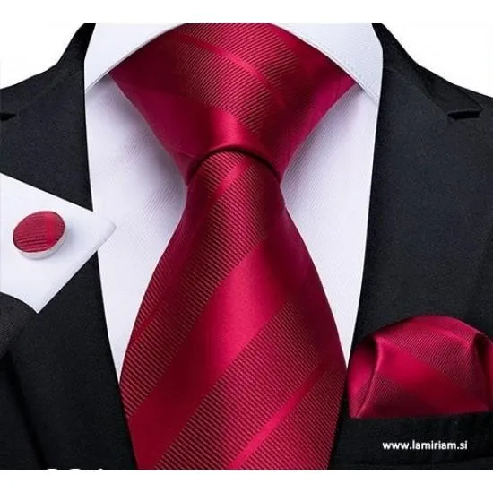 Moška kravata 3-delni set bordojsko rdeča KR103 Moške kravate 