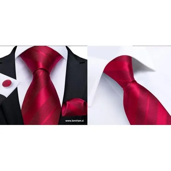 Moška kravata 3-delni set bordojsko rdeča KR103 Moške kravate 