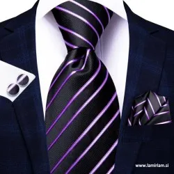  Moška kravata 3-delni set črno-vijolična  KR103