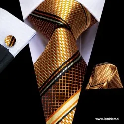  Moška kravata 3-delni set konjak črte KR103