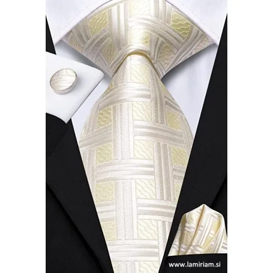Moška kravata 3-delni set šampanjec svetla Ekskluziv KR104 Moške kravate 