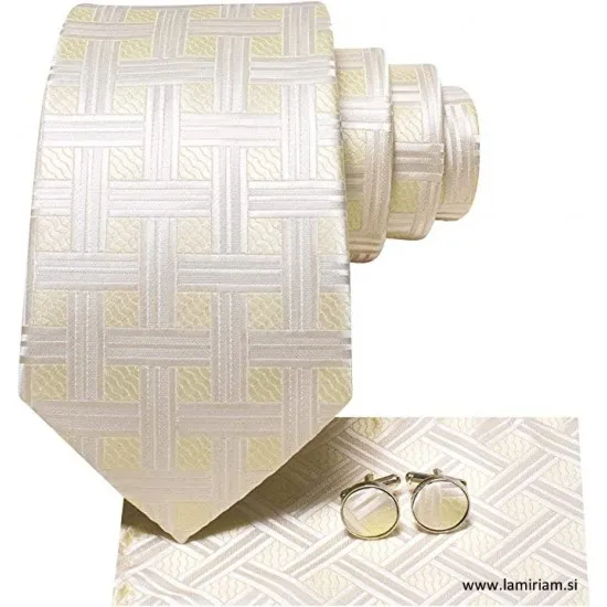 Moška kravata 3-delni set šampanjec svetla Ekskluziv KR104 Moške kravate 