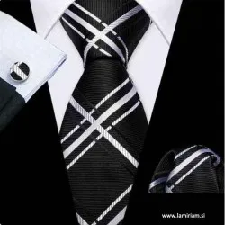Moška kravata 3-delni set Žak črno-bela KR103