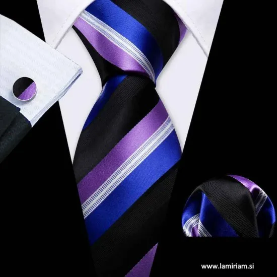 Moška kravata 3-delni set Ben črte violet KR103 Moške kravate 