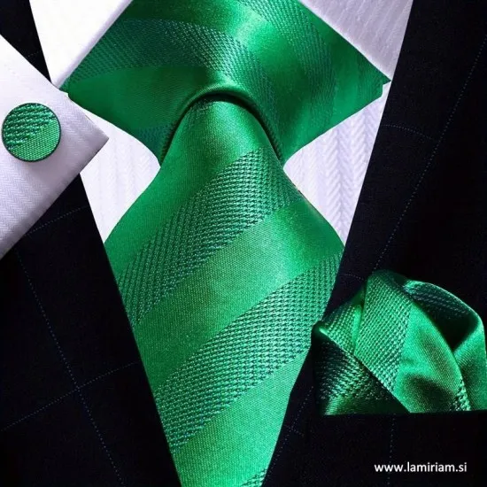 Moška kravata 3-delni set Gal zelena elegant črte KR104