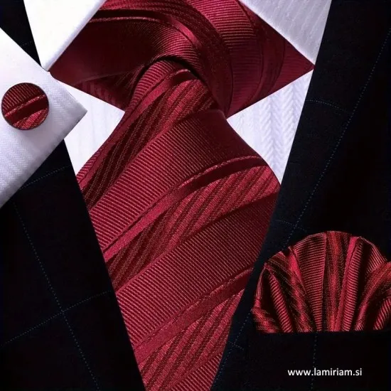 Moška kravata 3-delni set Gal bordojsko-rdeča KR104