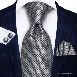 Moška kravata 3-delni set Just siva plaid KR104