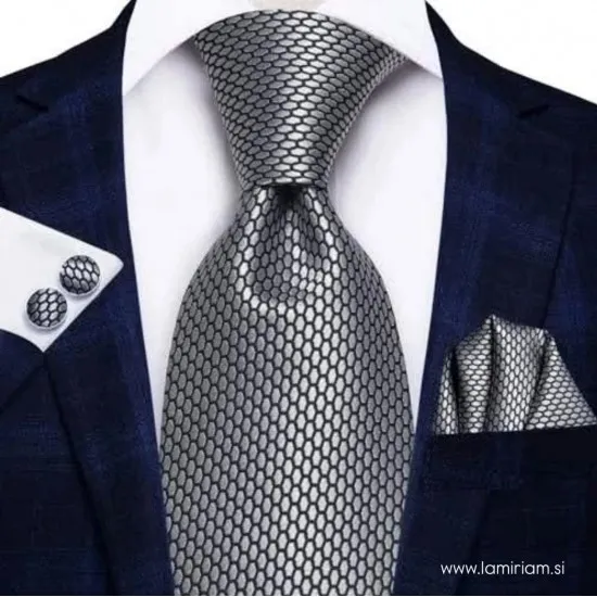 Moška kravata 3-delni set Just siva plaid KR104