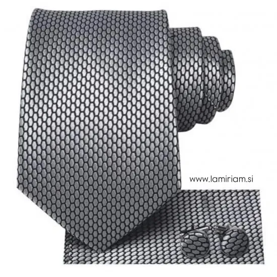 Moška kravata 3-delni set Just siva plaid KR104