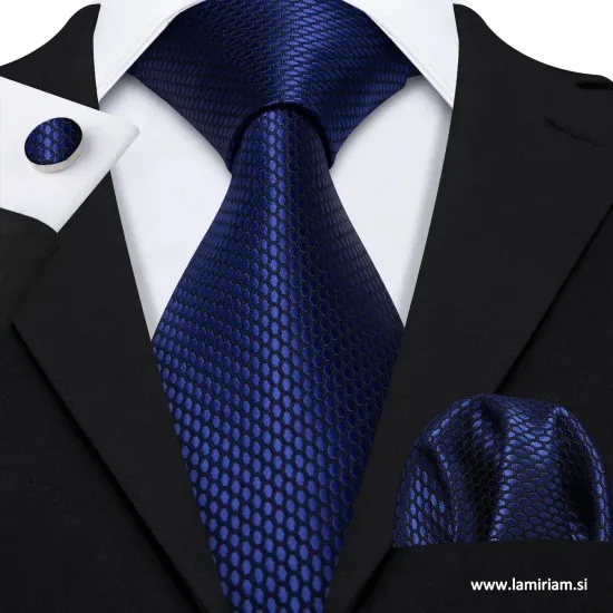 Moška kravata 3-delni set Just temno-modra plaid KR104 Moške poslovne set-kravate