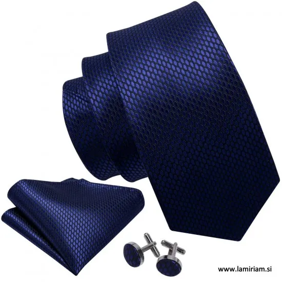 Moška kravata 3-delni set Just temno-modra plaid KR104 Moške poslovne set-kravate