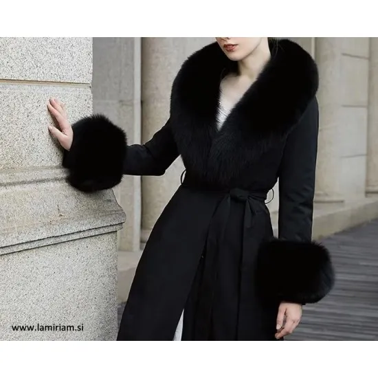 Set krzneni ovratnik in obroba za rokave črni KC100 Modni krzneni šal in kape