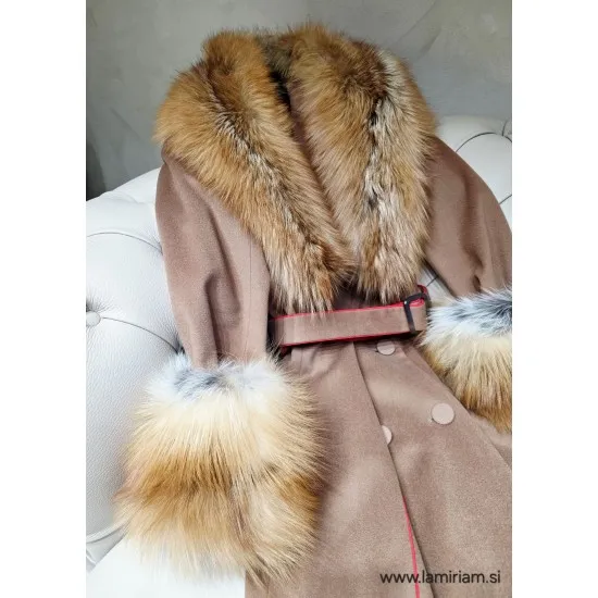 Set krzneni ovratnik in obroba za rokave Prestige pravo krzno lisičje-rjava KC102