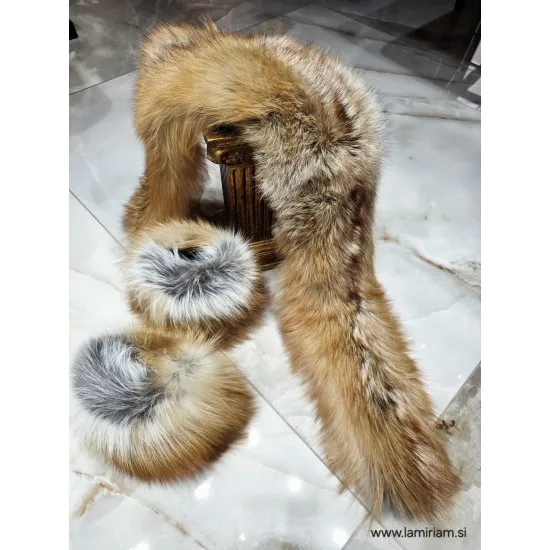Set krzneni ovratnik in obroba za rokave Prestige pravo krzno lisičje-rjava KC102