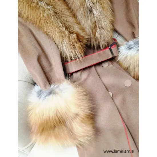 Set krzneni ovratnik in obroba za rokave Prestige pravo krzno lisičje-rjava KC102