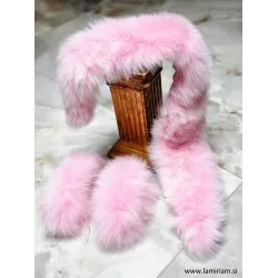 Set krzneni ovratnik in obroba za rokave roza KC100