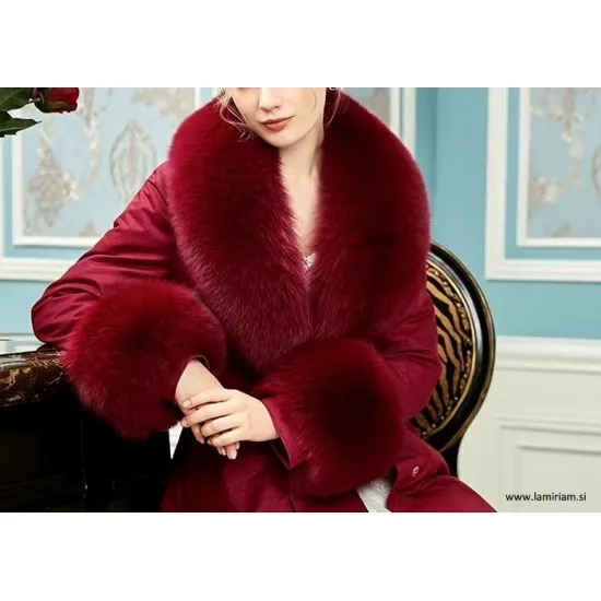 Set krzneni ovratnik in obroba za rokave bordojsko-rdeč KC100 Modni krzneni šal in kape
