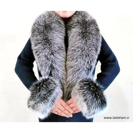 Set krzneni ovratnik in obroba za rokave srebrna lisica KC100 Modni krzneni šal in kape