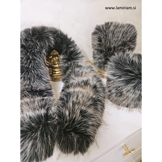 Set krzneni ovratnik in obroba za rokave sivi KCU200 Modni krzneni šal in kape