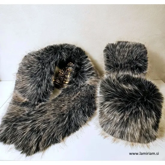 Set krzneni ovratnik in obroba za rokave sivi KCU200 Modni krzneni šal in kape