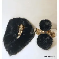 Set krzneni ovratnik in obroba za rokave črni KCU201