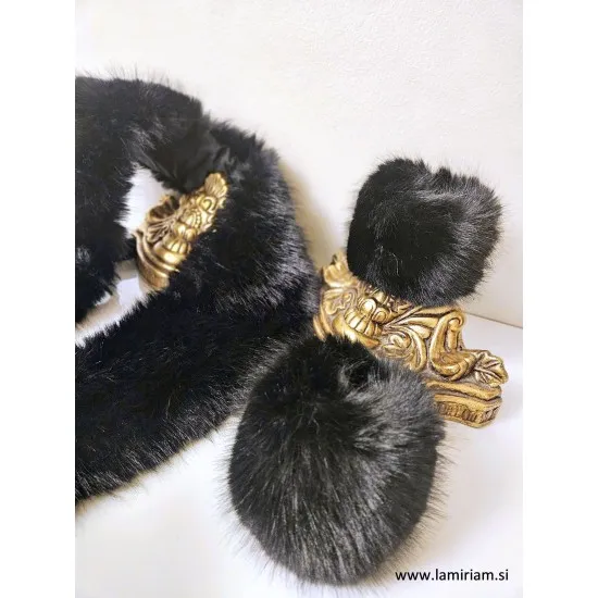 Set krzneni ovratnik in obroba za rokave črni KCU201 Modni krzneni šal in kape