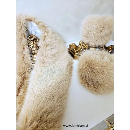 Set krzneni ovratnik in obroba za rokave bež KCU201 Modni krzneni šal in kape