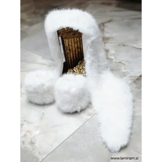Set krzneni ovratnik in obroba za rokave beli KCU201